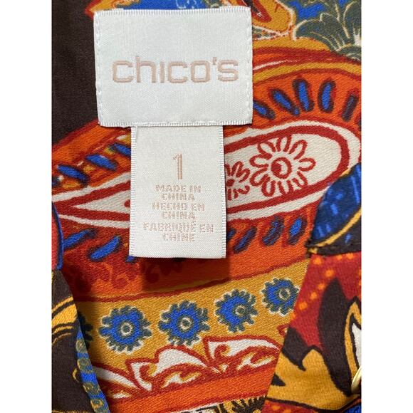Chico's Victorian Style Asymmetrical Paisley Peasant Tunic Top Size M 1 Flowy - Picture 7 of 11